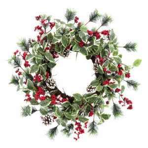 WF000240003新1 Snowy Pinecone and Berry Artificial Wreath,Christmas Wreath for Wall,Winter Wreath for Door