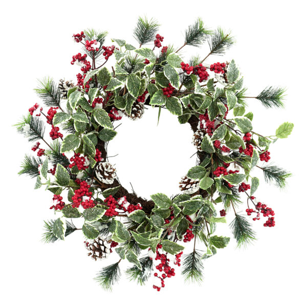 WF000240003新1 Snowy Pinecone and Berry Artificial Wreath,Christmas Wreath for Wall,Winter Wreath for Door