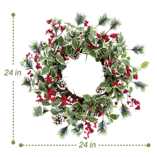 WF000240003新2 Snowy Pinecone and Berry Artificial Wreath,Christmas Wreath for Wall,Winter Wreath for Door