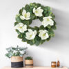 WF000240021-2 Artificial White Magnolia Spring Wreath – Floral Front Door Wreath with Eucalyptus