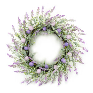 Artificial Lavender & Easter Egg Spring Wreath – Purple Floral Front Door Décor