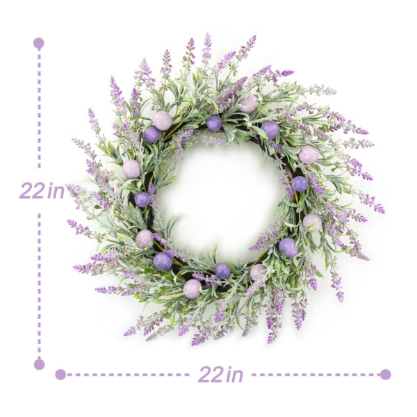 WF000240022-4 Artificial Lavender & Easter Egg Spring Wreath – Purple Floral Front Door Décor