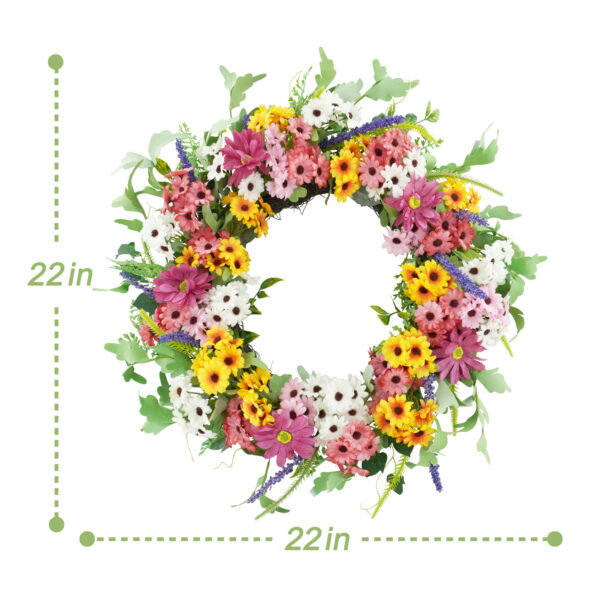 WF000240024-4 Artificial Daisy Spring Wreath – Colorful Wildflower Wreath for Front Door