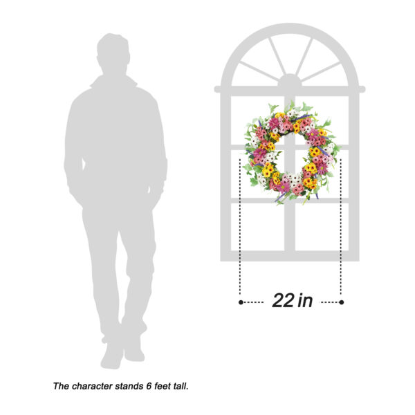 WF000240024-5 Artificial Daisy Spring Wreath – Colorful Wildflower Wreath for Front Door