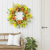 WF000240025-2 Artificial Poppy Spring Wreath – Yellow & Orange Floral Wreath for Front Door
