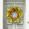 WF000240025-3 Artificial Poppy Spring Wreath – Yellow & Orange Floral Wreath for Front Door