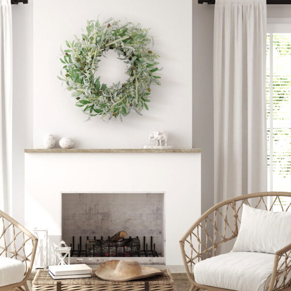 Artificial Olive Leaf Wreath – Faux Greenery Spring Wreath for Front Door