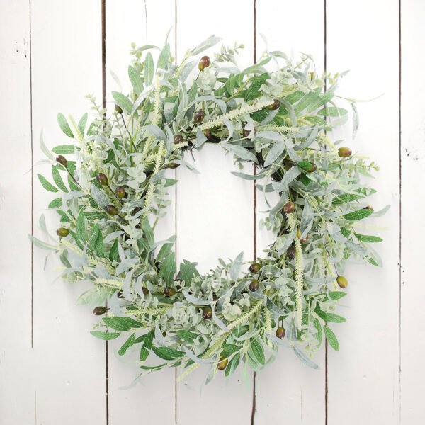 Artificial Olive Leaf Wreath – Faux Greenery Spring Wreath for Front Door