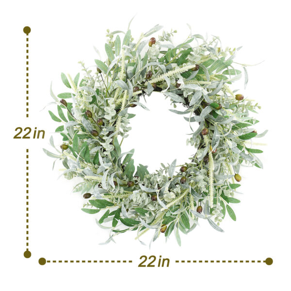 Artificial Olive Leaf Wreath – Faux Greenery Spring Wreath for Front Door