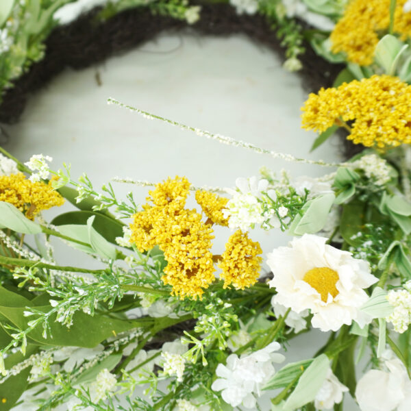 WF000240028-1 Artificial White Daisy Spring Wreath – Wildflower Greenery Wreath for Front Door
