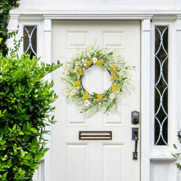 WF000240028-3 Artificial White Daisy Spring Wreath – Wildflower Greenery Wreath for Front Door
