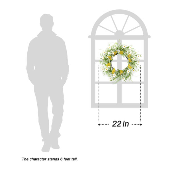 WF000240028-5 Artificial White Daisy Spring Wreath – Wildflower Greenery Wreath for Front Door