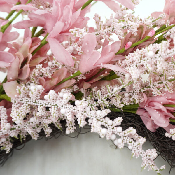 WF000240029-PK-1 Artificial Pink Primrose Spring Wreath – Floral Front Door Wreath
