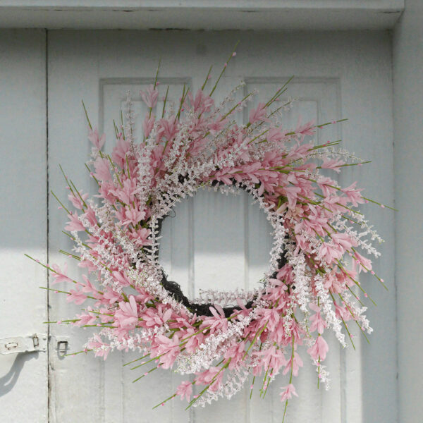 WF000240029-PK-2 Artificial Pink Primrose Spring Wreath – Floral Front Door Wreath