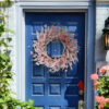 WF000240029-PK-3 Artificial Pink Primrose Spring Wreath – Floral Front Door Wreath