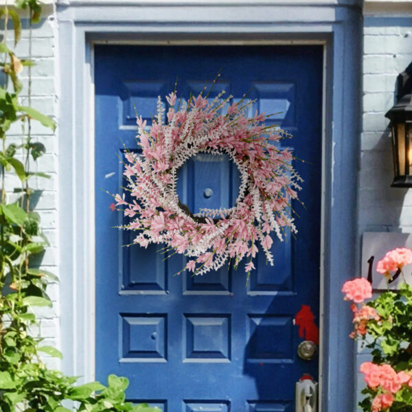 WF000240029-PK-3 Artificial Pink Primrose Spring Wreath – Floral Front Door Wreath