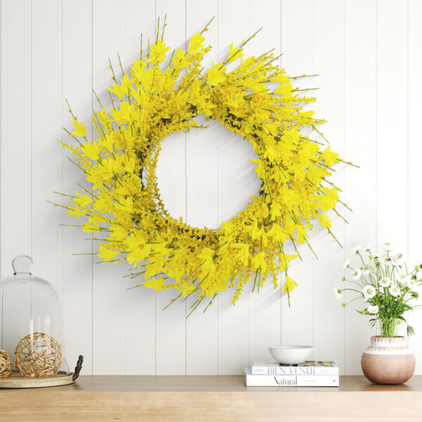 WF000240029-YE-2 Artificial Yellow Primrose Spring Wreath – Floral Front Door Wreath