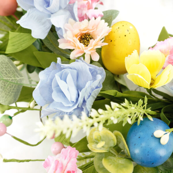 WF000240030-1 Artificial Wildflower & Lemon Spring Wreath – Easter Egg Floral Front Door Wreath