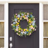 WF000240030-3 Artificial Wildflower & Lemon Spring Wreath – Easter Egg Floral Front Door Wreath