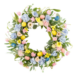 Artificial Wildflower & Lemon Spring Wreath – Easter Egg Floral Front Door Wreath