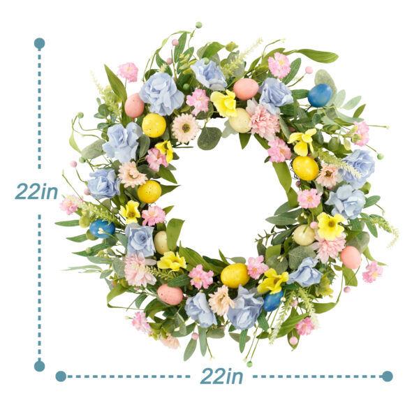 WF000240030-4 Artificial Wildflower & Lemon Spring Wreath – Easter Egg Floral Front Door Wreath