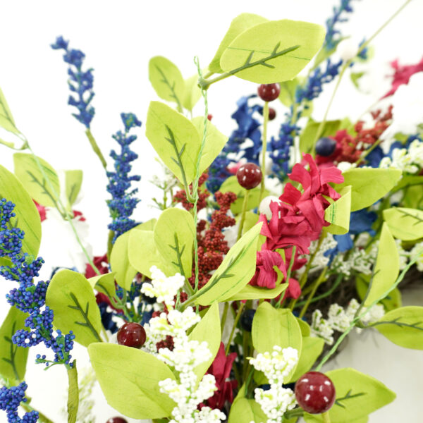 Artificial Patriotic Lavender Wreath – Red, White & Blue Spring Wreath for Front Door