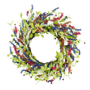 Artificial Patriotic Lavender Wreath – Red, White & Blue Spring Wreath for Front Door