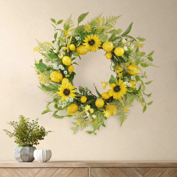 Yellow Sunflower and Lemon Spring Wreath