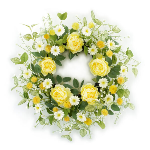 Spring Wreaths of Yellow Roses and Wildflowers
