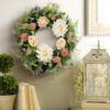 WF000240035-2 Artificial Pink Dahlia & Rose Spring Wreath – Floral Front Door Wreath