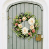 WF000240035-3 Artificial Pink Dahlia & Rose Spring Wreath – Floral Front Door Wreath