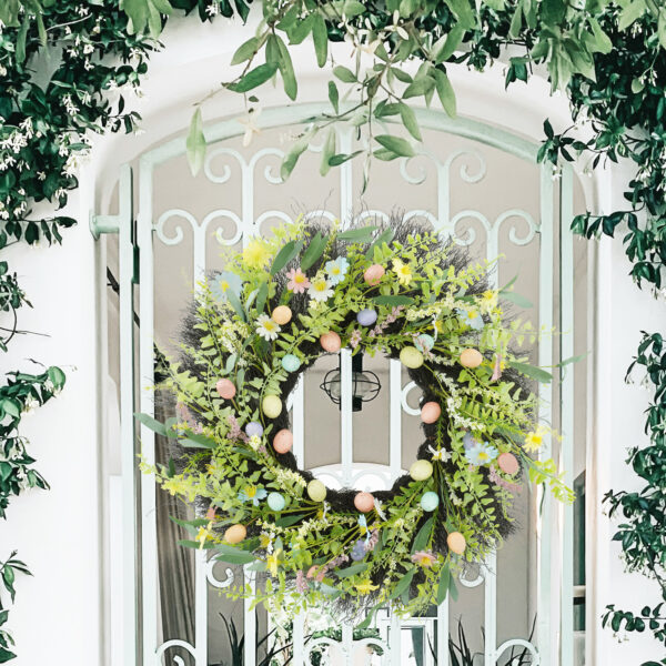 WF000240036-2 Artificial Easter Egg Wreath – Spring Greenery & Wildflower Front Door Décor