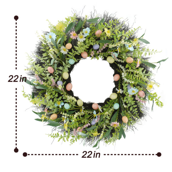 WF000240036-4 Artificial Easter Egg Wreath – Spring Greenery & Wildflower Front Door Décor