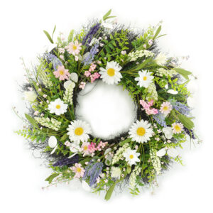 Artificial Wildflower Spring Wreath – Colorful Daisy & Greenery Front Door Wreath