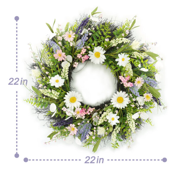 WF000240037-4 Artificial Wildflower Spring Wreath – Colorful Daisy & Greenery Front Door Wreath