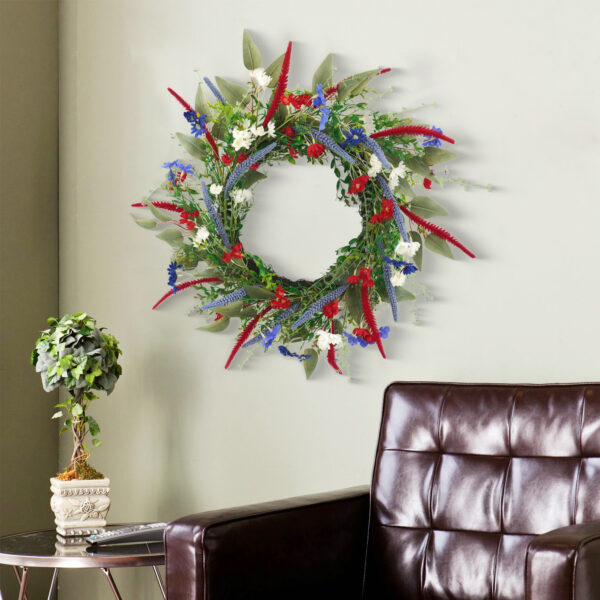 Artificial Lavender Spring Wreath – Red & Purple Floral Wreath for Front Door