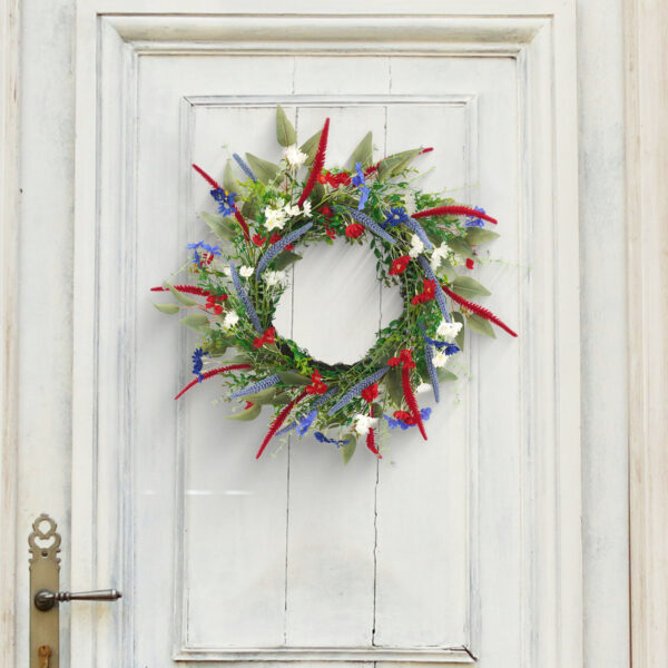 Artificial Lavender Spring Wreath – Red & Purple Floral Wreath for Front Door