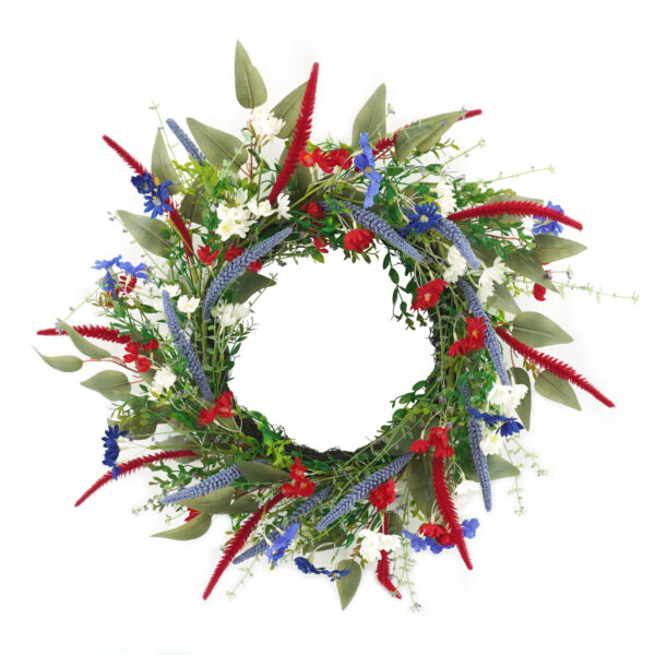 Artificial Lavender Spring Wreath – Red & Purple Floral Wreath for Front Door