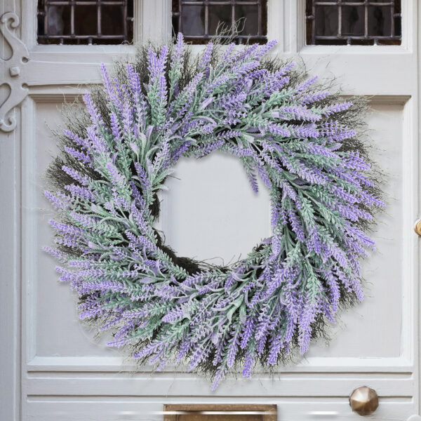 WF000240039-3 Artificial Lavender Wreath – Purple Spring Wreath for Front Door & Wall Décor