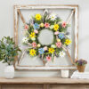 WF000240040-2 Artificial Easter Wreath – Daisy & Lavender Spring Floral Wreath with Eggs for Front Door