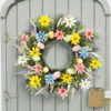 WF000240040-3 Artificial Easter Wreath – Daisy & Lavender Spring Floral Wreath with Eggs for Front Door