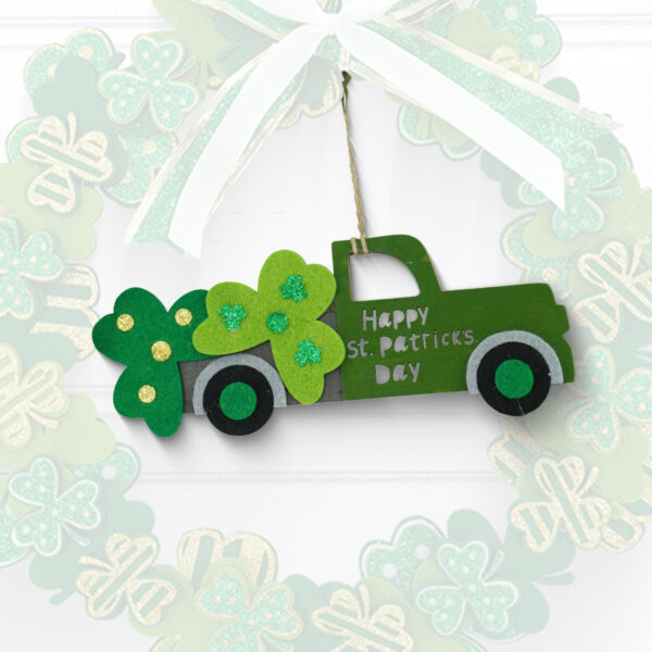 WF000240041-2 Artificial St. Patrick's Day Wreath – Shamrock Clover Wreath Set with Bow for Front Door