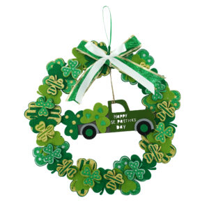 WF000240041 Artificial St. Patrick's Day Wreath – Shamrock Clover Wreath Set with Bow for Front Door