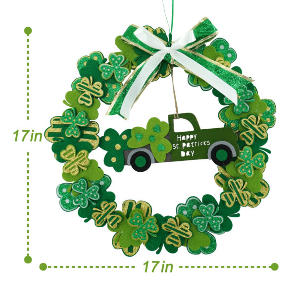 WF000240041-6 Artificial St. Patrick's Day Wreath – Shamrock Clover Wreath Set with Bow for Front Door