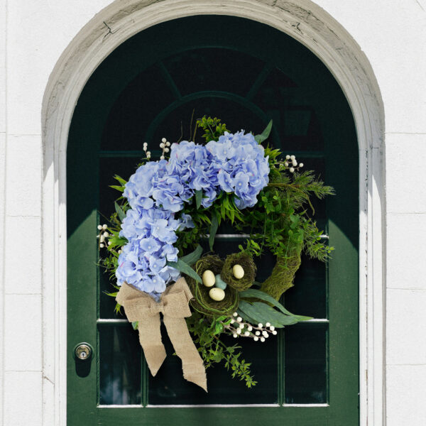 Artificial Pink Hydrangea Spring Wreath – Bird's Nest Floral Front Door Wreath