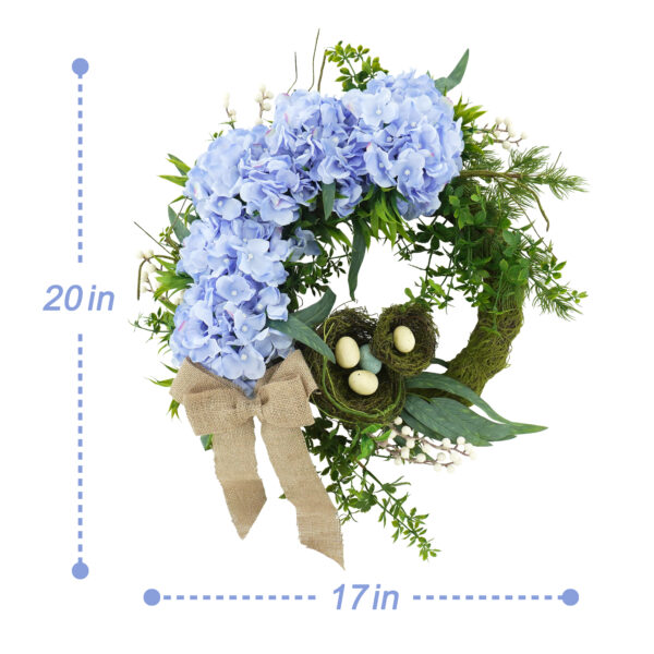 Artificial Pink Hydrangea Spring Wreath – Bird's Nest Floral Front Door Wreath