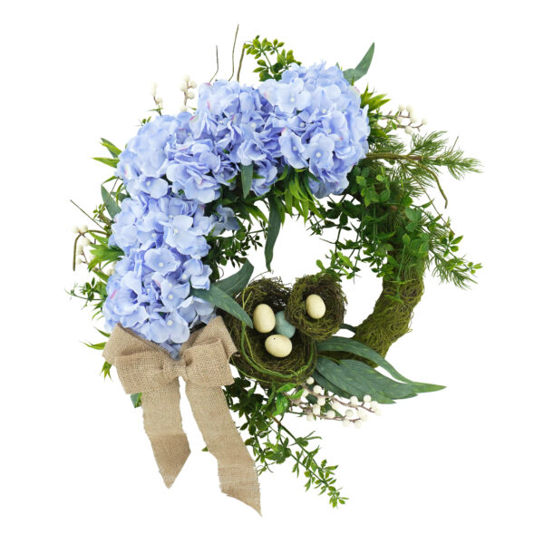 Artificial Pink Hydrangea Spring Wreath – Bird's Nest Floral Front Door Wreath