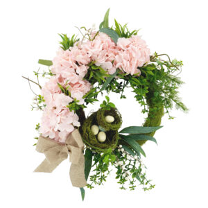 WF000240045-PK Artificial Purple Hydrangea Spring Wreath – Bird's Nest Floral Front Door Wreath