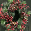 WF000240048-3 Artificial Pine Needle Christmas Wreath with Frosted Red Berries & Pinecones
