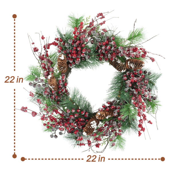 WF000240048-5 Artificial Pine Needle Christmas Wreath with Frosted Red Berries & Pinecones